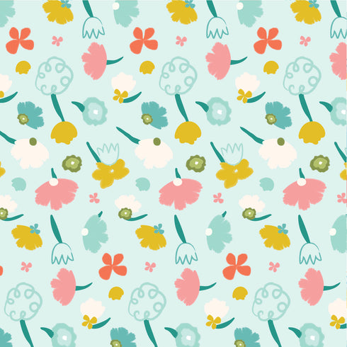 Flower Power Nursery Wallpaper - Icy Blue